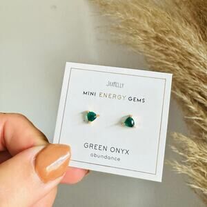 NEW ANTHROPOLOGIE JaxKelly Green Onyx 18kt Triangle Stone Gemstone Bar Earring